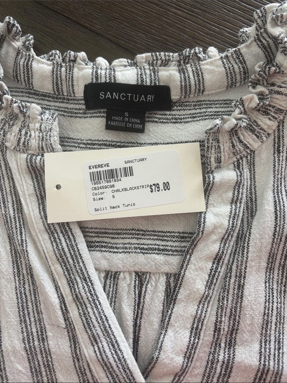 Sanctuary Split Neck Tunic Chalk Black Stripe Sz S - Picture 3 of 3
